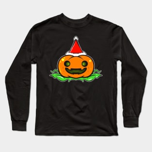 Cute Pumpkin with Santa Hat Christmas Halloween Hallowxmas Long Sleeve T-Shirt